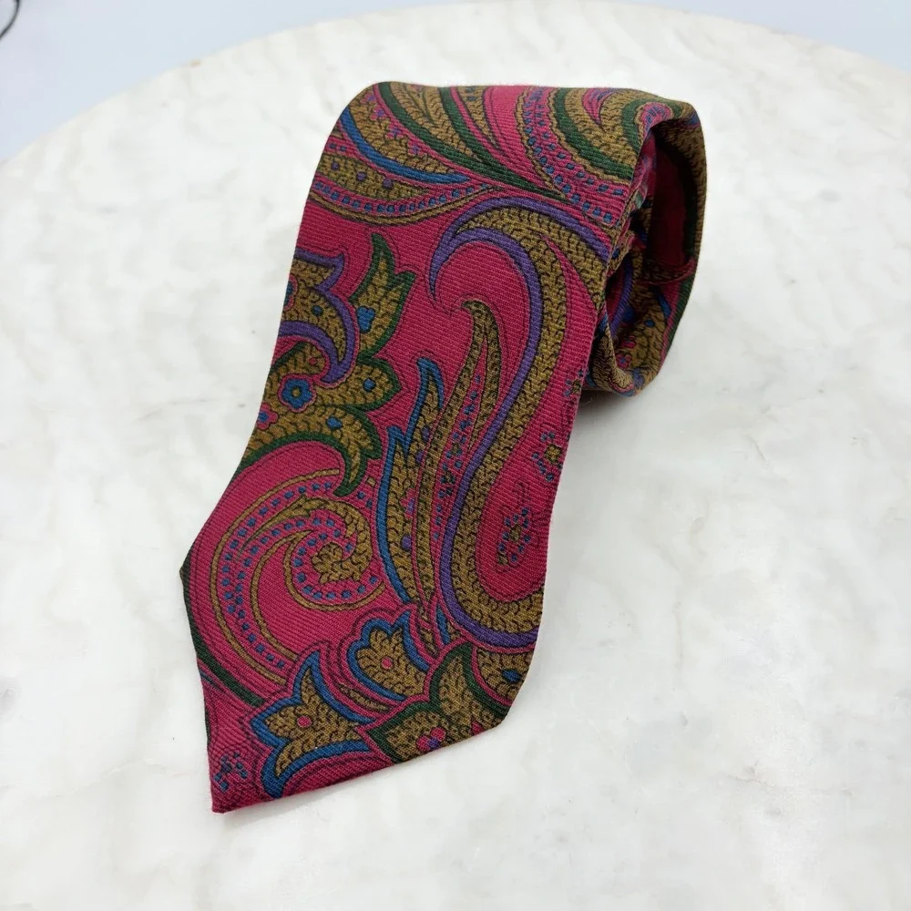 Polo Ralph Lauren Tie Necktie Wool Red‎ Paisley Handmade Italy 3.5x59